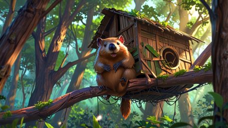 In a vibrant and heartwarming scene, brought to life with the charm of Pixar and the dynamic flair of anime, a resourceful be