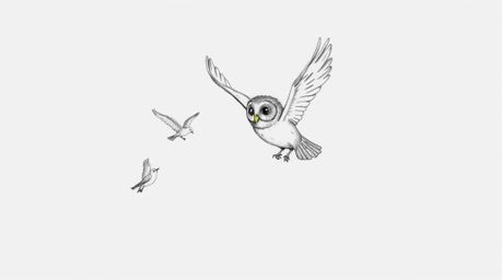 A heartwarming Pixar-style sketch depicts a blind owl teaching birds how to fly, emphasizing the themes of trust and intuitio