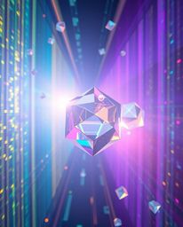 Experience the ethereal beauty of glitched geometric shapes floating in cyberspace.  This mesmerizing artwork evokes a mystic