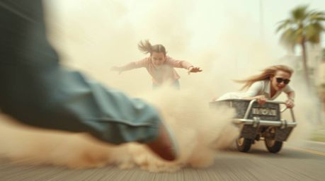 Immerse yourself in a captivating chase scene rendered in soft pastel colors with exaggerated squash and stretch, creating a 