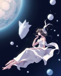Immerse yourself in a stunning Isekai anime-inspired illustration featuring graceful, abstract 3D shapes serenely floating in