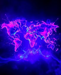 Explore a dreamlike realm of surreal imagery bathed in glowing bioluminescent colors and deep ultraviolet hues. This abstract