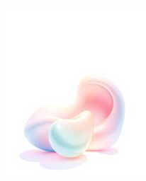 Explore gentle, soft light hand-drawn illustrations featuring abstract 3D liquid forms rendered in a pastel color palette. Th
