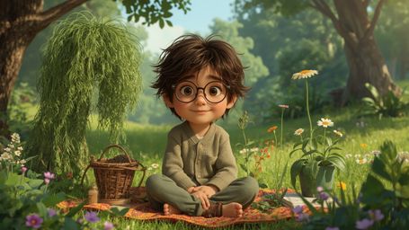 A high-resolution, vibrant, and detailed stock photo, illustrated in a whimsical Pixar style, features a bright-eyed and smil
