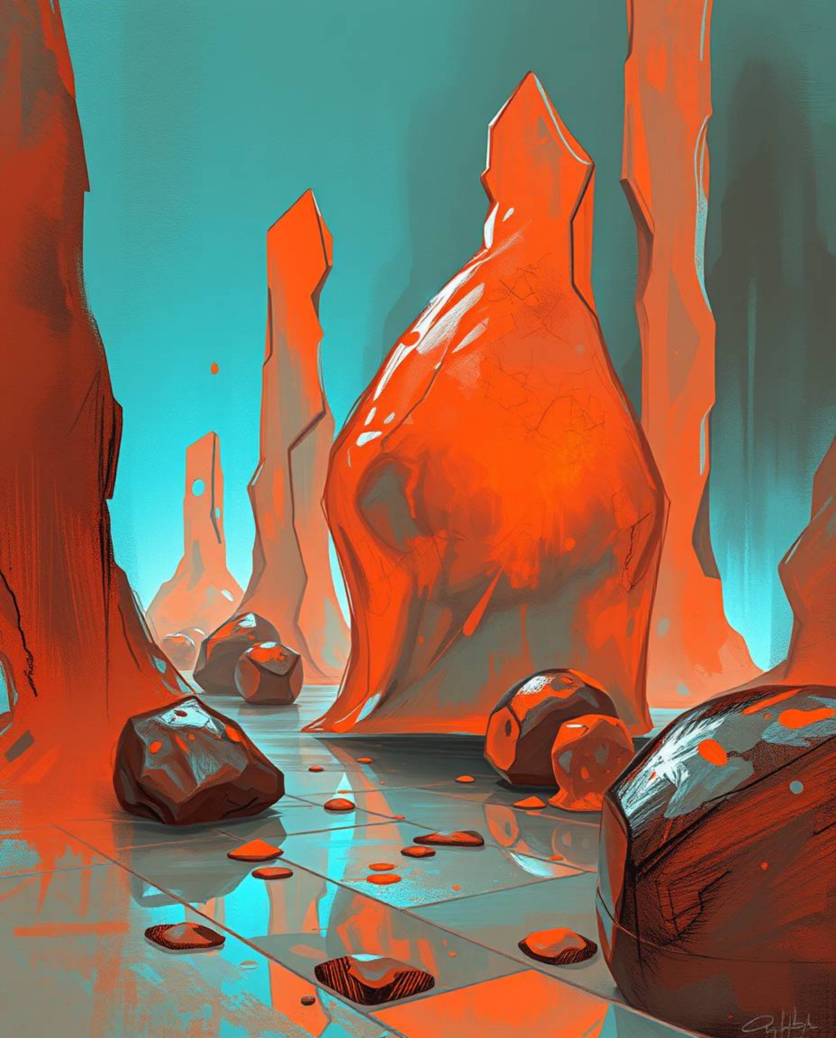 Immerse yourself in a surreal digital landscape rendered in striking infrared tones. This artwork showcases melted glass shap