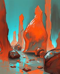 Immerse yourself in a surreal digital landscape rendered in striking infrared tones. This artwork showcases melted glass shap