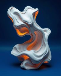 Explore the captivating world of sculptural clay art featuring futuristic 3D fluid shapes with mesmerizing glowing edges.  Se