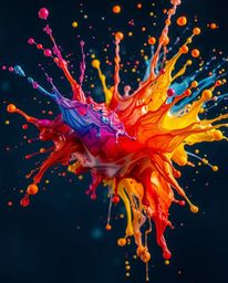 Experience a moment frozen in time with this bold acrylic painting showcasing a vibrant paint splash suspended mid-air. Captu
