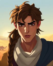 A captivating digital painting showcases a brave hero embarking on a Disney-style desert adventure.  The artwork utilizes smo