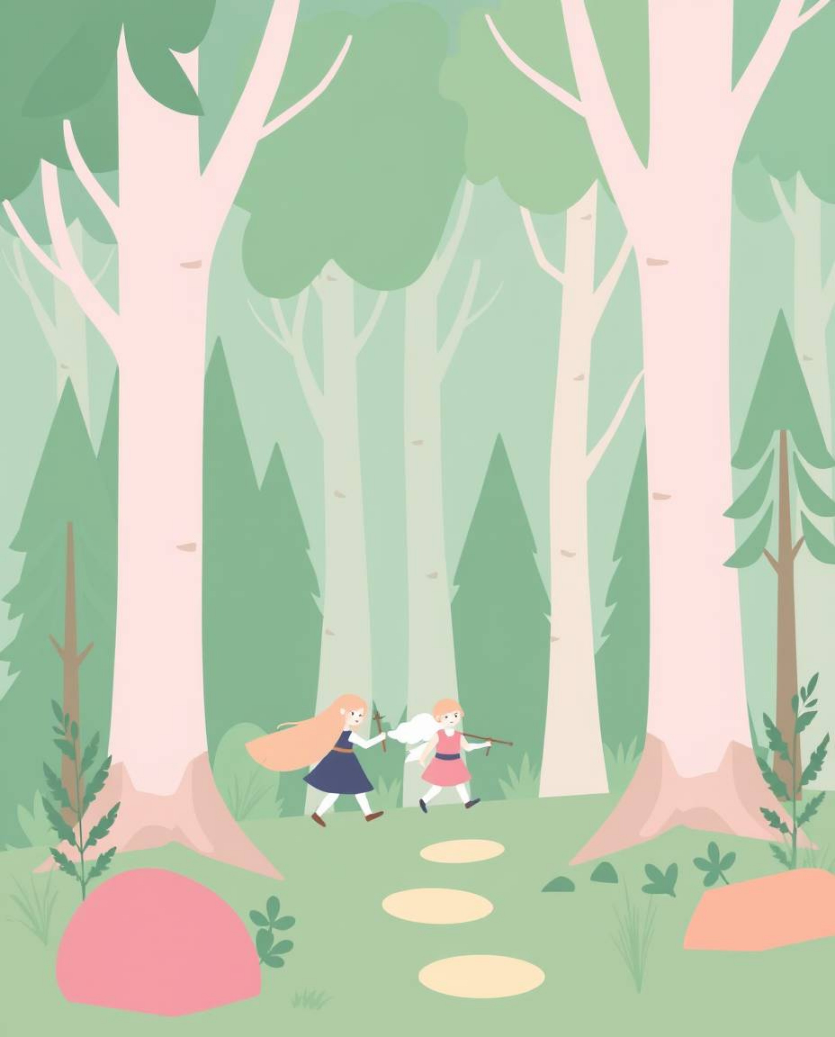 This captivating artwork features a modern flat design with soft pastel colors, depicting a group of friends with unique powe