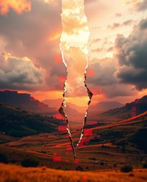 This dramatic high-resolution stock photo captures a mesmerizing digital glitch landscape in the process of breaking apart. T