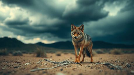 A stunning professional photograph capturing a coyote in its element, meticulously setting up a whimsical and absurd trap wit