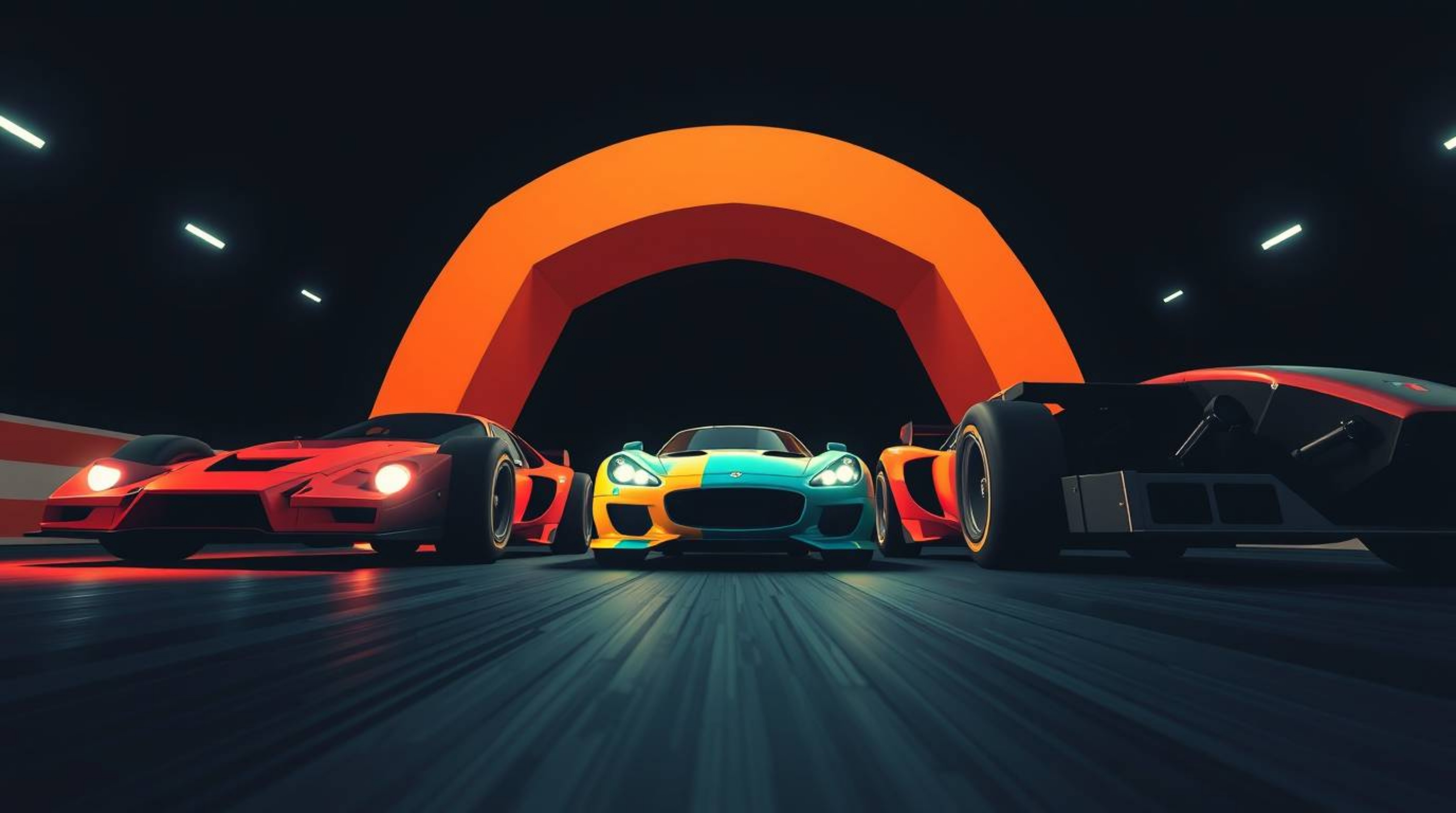 This logo design concept draws inspiration from the chaotic energy of a wacky racing scene, visualized from a dynamic low-ang