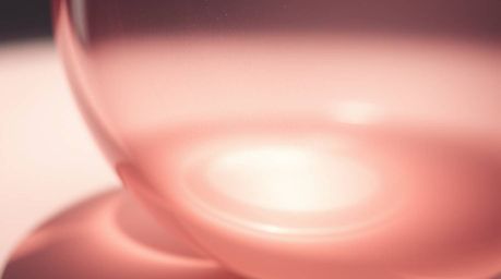 A close-up detail showcasing a glass object reflecting smooth gradient textures in surreal infrared tones, creating a soft an