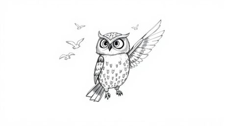 A heartwarming, hand-drawn sketch in the style of Pixar depicts a wise, blind owl with textured pencil strokes and rough line