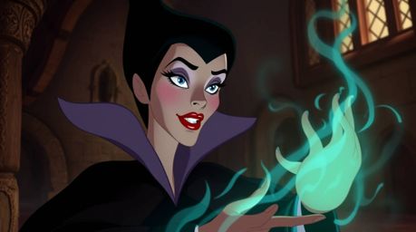 A captivating digital painting of a classic Disney-esque villain, boasting refined features and light brown skin.  The villai