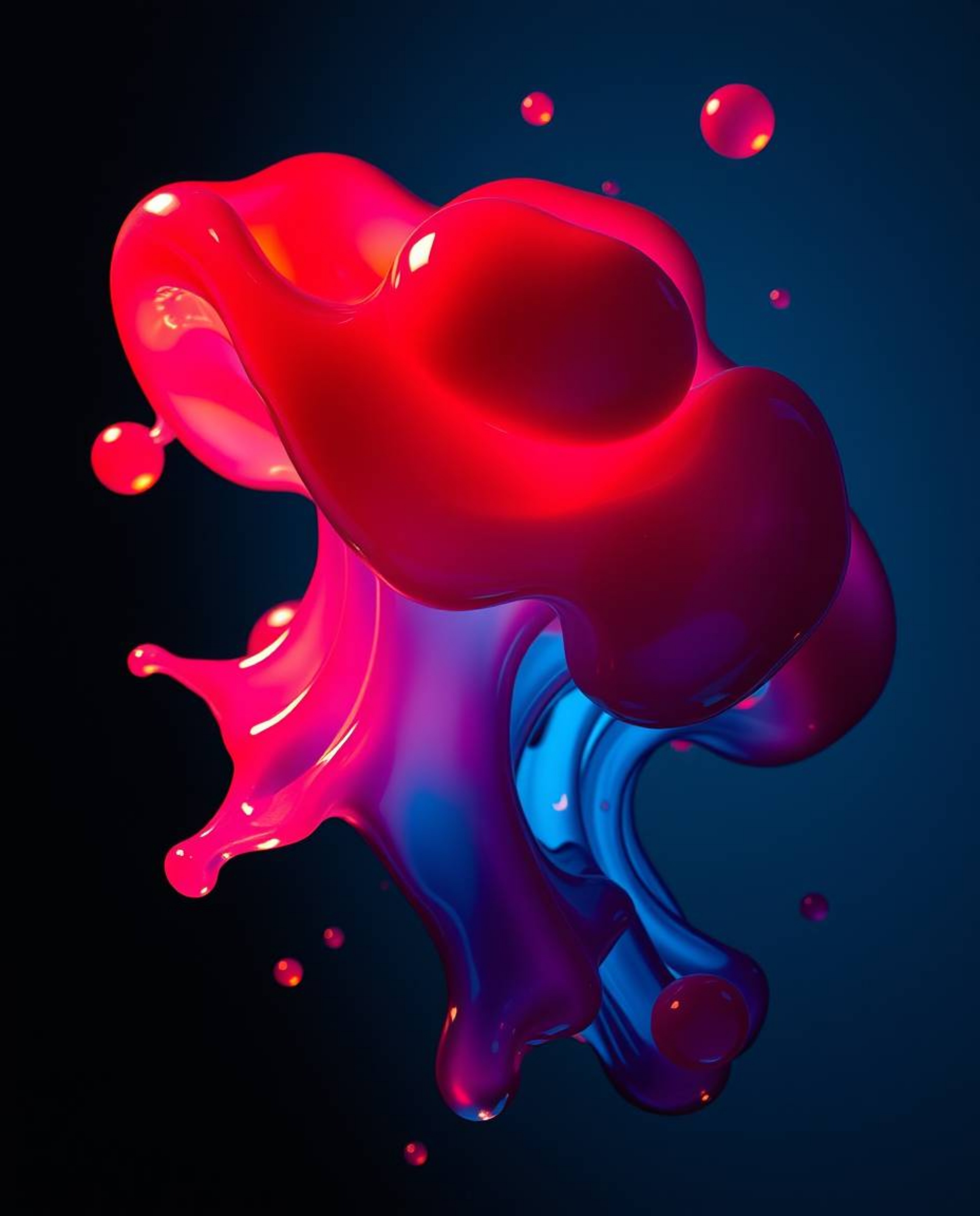 Explore the captivating world of dynamic, floating 3D blobs of vibrant fluid jelly brought to life with synthetic textures. C