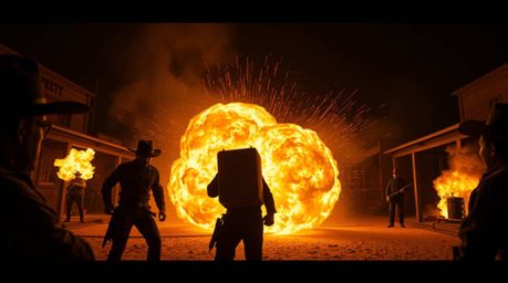 Experience a classic exploding TNT gag set in the wild west, brought to life with high contrast visuals and intense dramatic 