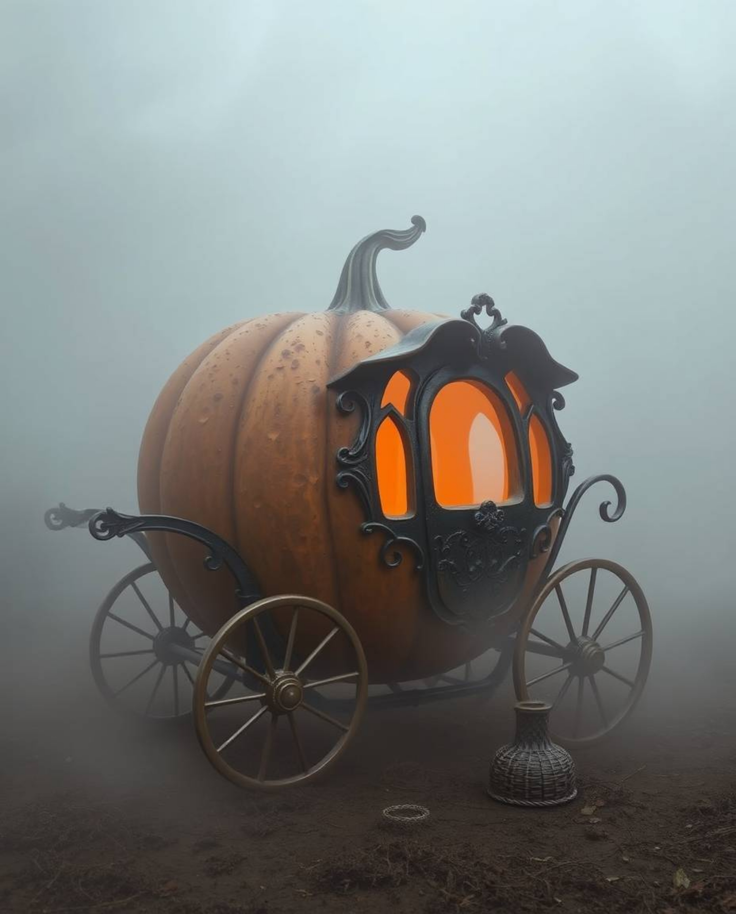 Witness the enchanting transformation of a magical pumpkin into a breathtaking carriage.  Rendered with an antique patina and