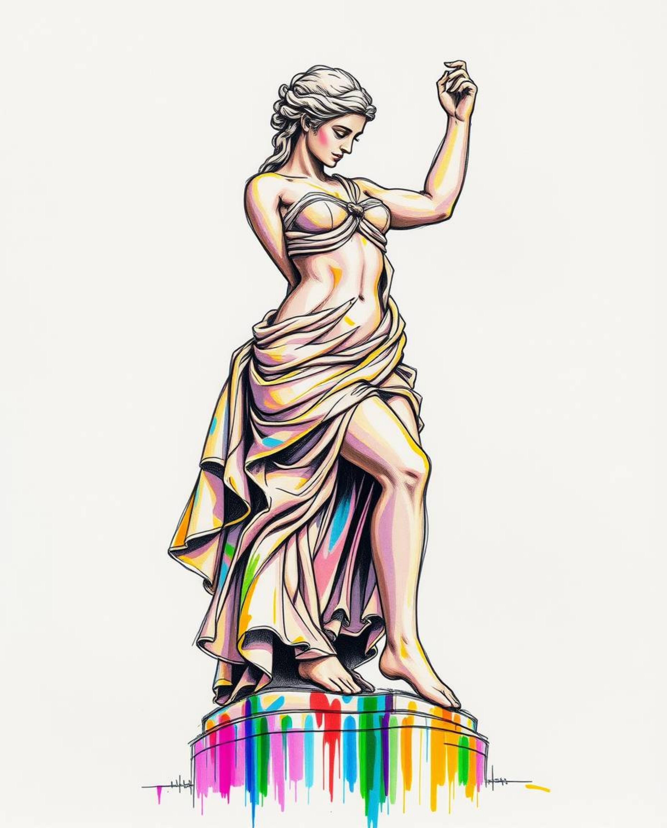 Explore the captivating fusion of classical artistry and digital disruption with this series of artworks. Hand-drawn color sk