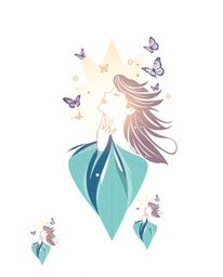 This logo design captures an ethereal and spiritual essence, featuring a girl with a luminous aura releasing butterflies into