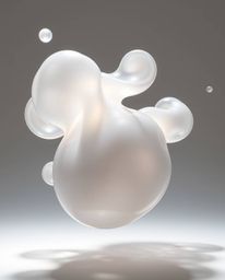 Explore stunning 3D renders featuring translucent fluid organic blobs gracefully floating in space under strong, hard light t