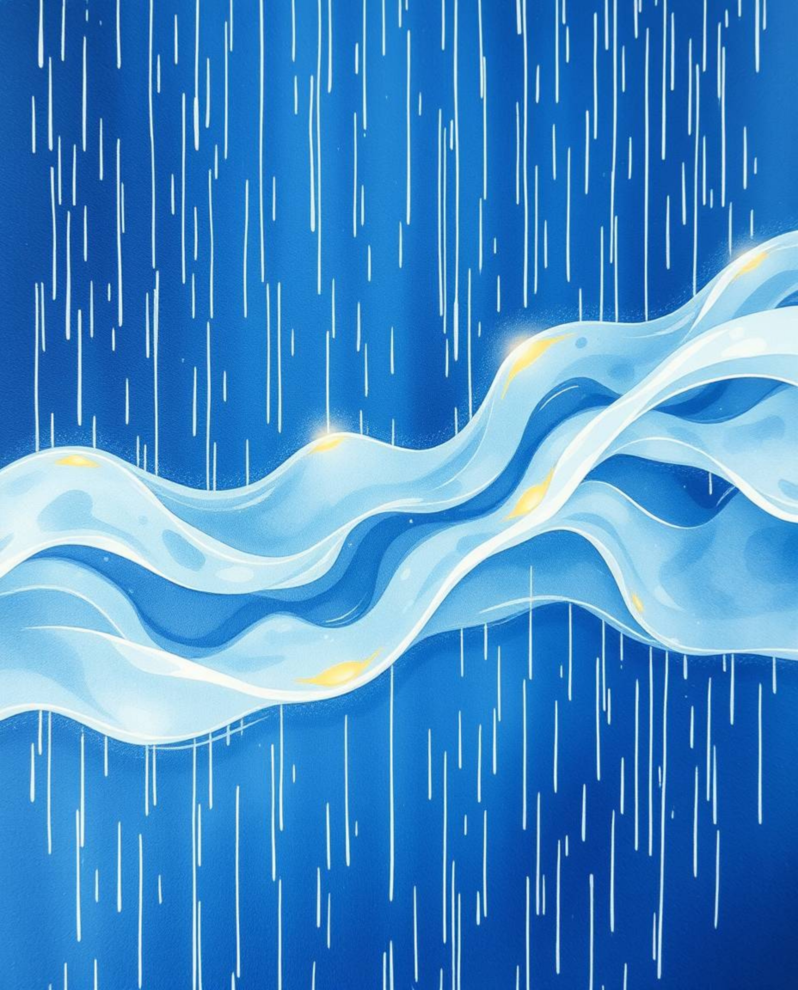 This delicate watercolor painting captures a captivating rainy scene with a futuristic twist. Featuring mesmerizing 3D fluid 