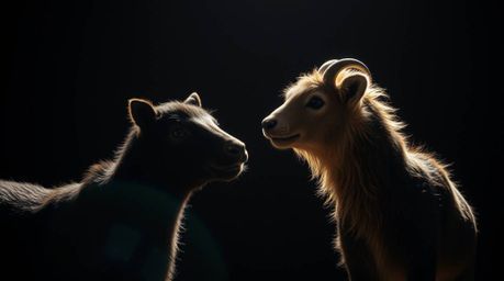 Discover a stunning modern fine art photograph depicting two talking animals amidst mischievous antics.  The image boasts int