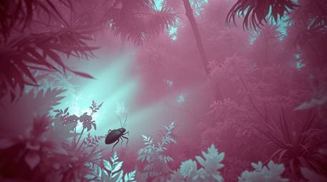 Explore a surreal, otherworldly landscape through the eyes of a bug-sized hero in a backyard jungle, captured with striking i
