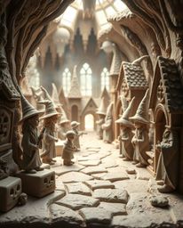 Discover captivating sculptural clay art depicting a magical school brimming with young wizards.  The artwork evokes a soft, 