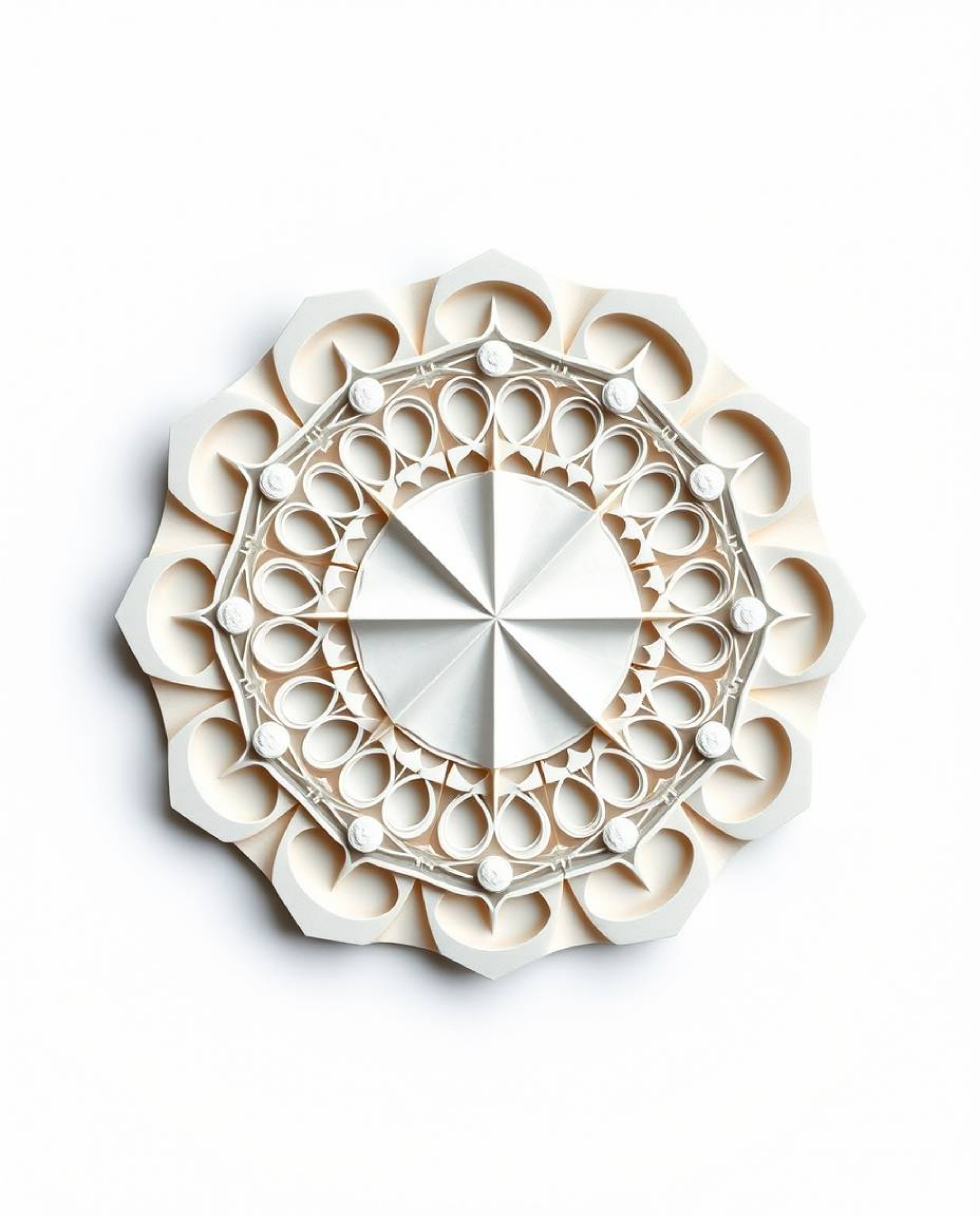 Explore intricate origami art featuring an adorable and cute minimalist geometric pattern composed of circles and lines in th