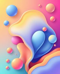 This artwork features an adorable and cute illustration composed of smooth gradient transitions in colorful 3D fluid shapes i