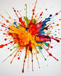 This high-resolution stock photo features a vibrant explosion of colorful paint splashes against a clean white canvas. The hi