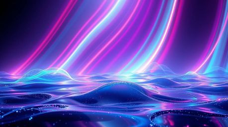 Immerse yourself in a futuristic world of vibrant neon gradients flowing across liquid surfaces. This creative digital art ex
