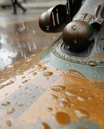Capturing a wet and rainy scene with an abstract touch, this artwork features a cast bronze surface with an antique patina. D