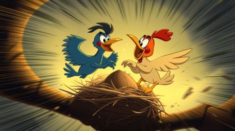 A captivating animation showcasing two cartoon birds dynamically constructing their nest.  Rendered in a classic animation st