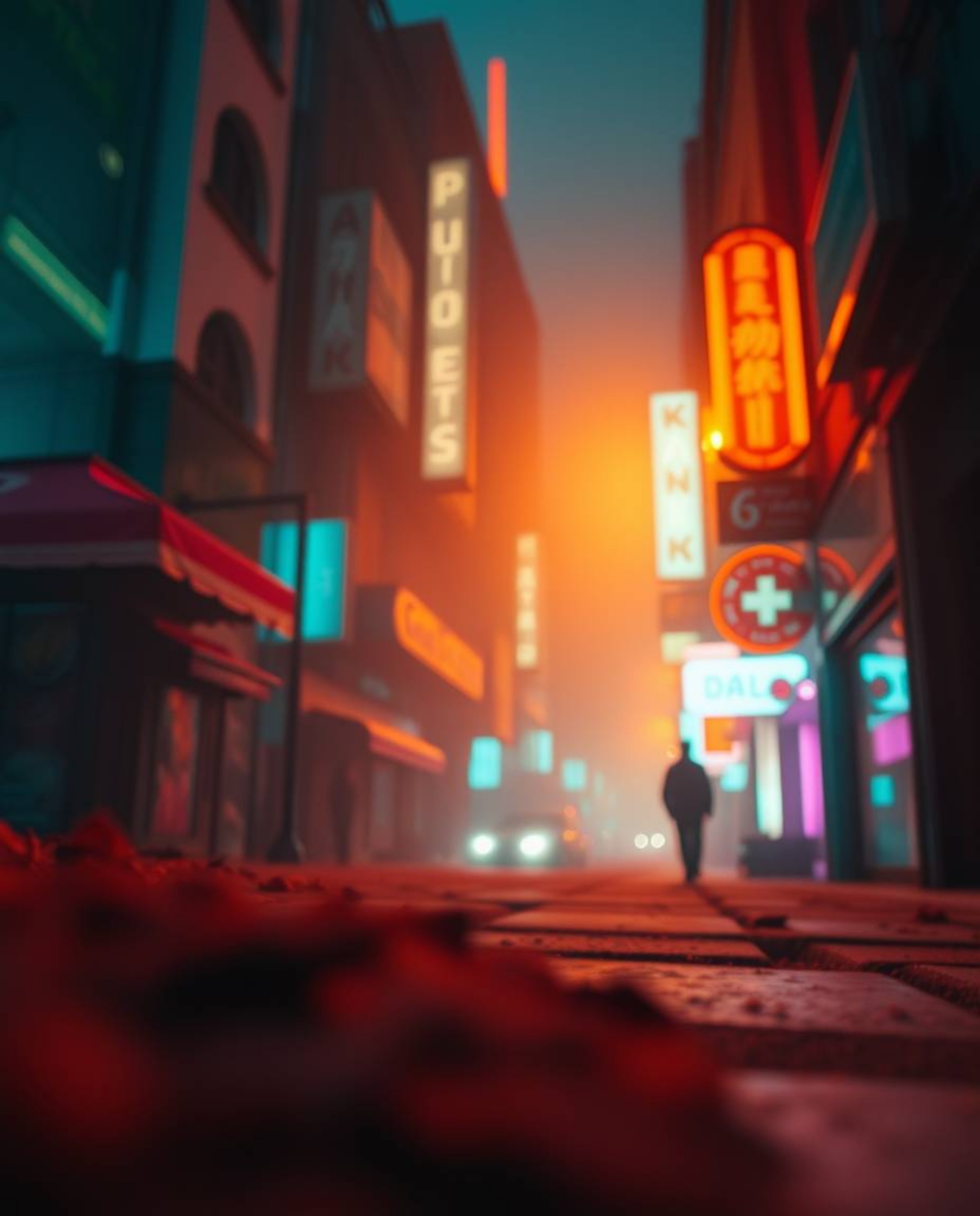 A captivating image blending extreme macro photography with cyberpunk aesthetics.  Warm terracotta and cool teal tones, bathe
