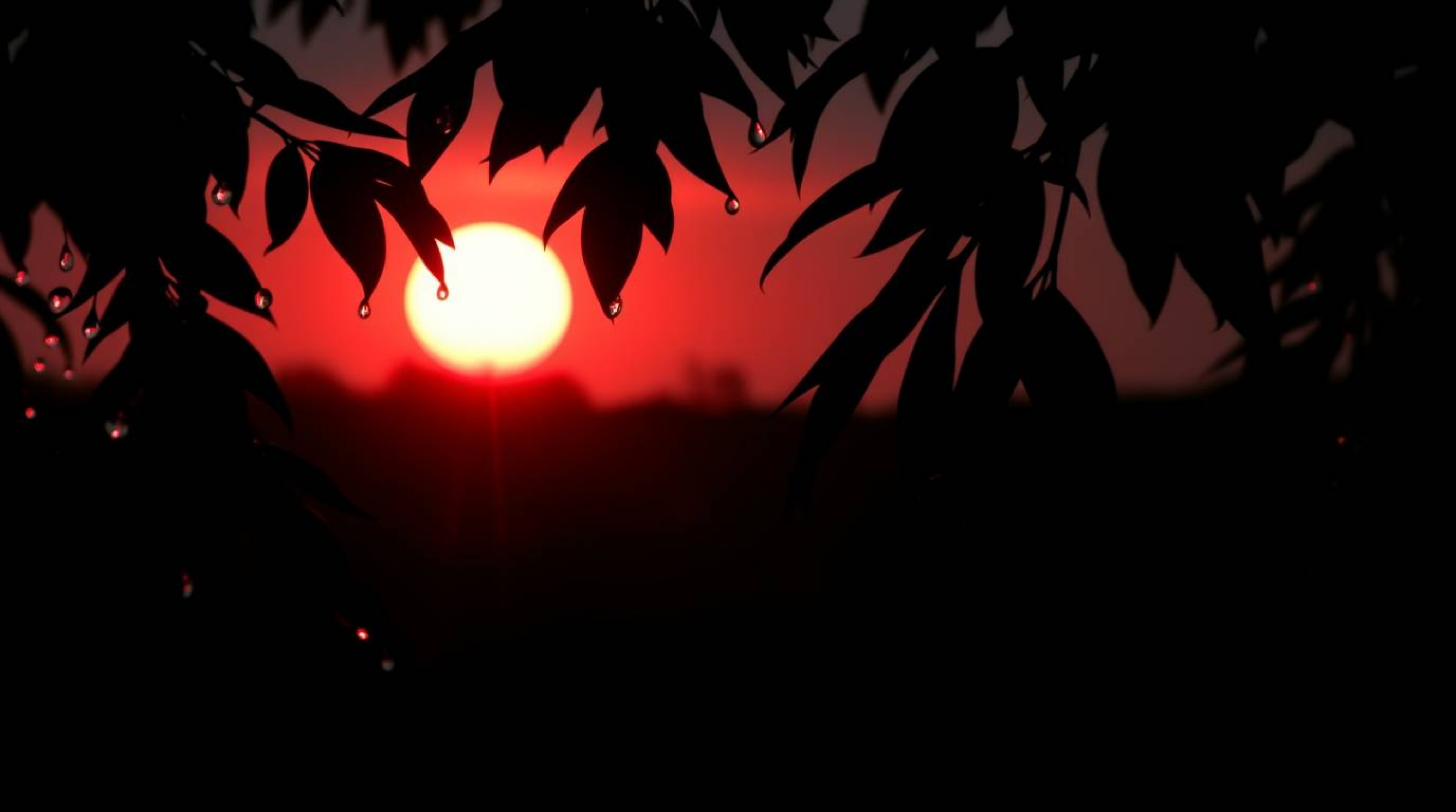 Experience the beauty of a modern flat design epic scene featuring a classic black and white sunset reflected in raindrops on