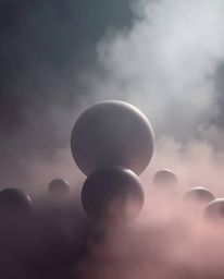 Immerse yourself in a soft cinematic haze enveloping vibrant 3D shapes, each boasting a smooth gradient texture. This artwork