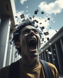 Witness a moment of intense emotion captured in a stunning architectural color photograph where the world dissolves into pixe