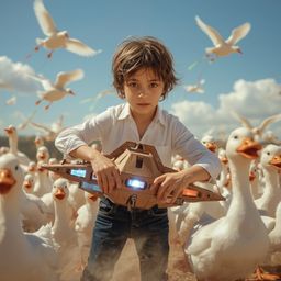 Exquisite high fashion photography captures a young boy with curious hazel eyes and messy brown hair, clad in a stylish white