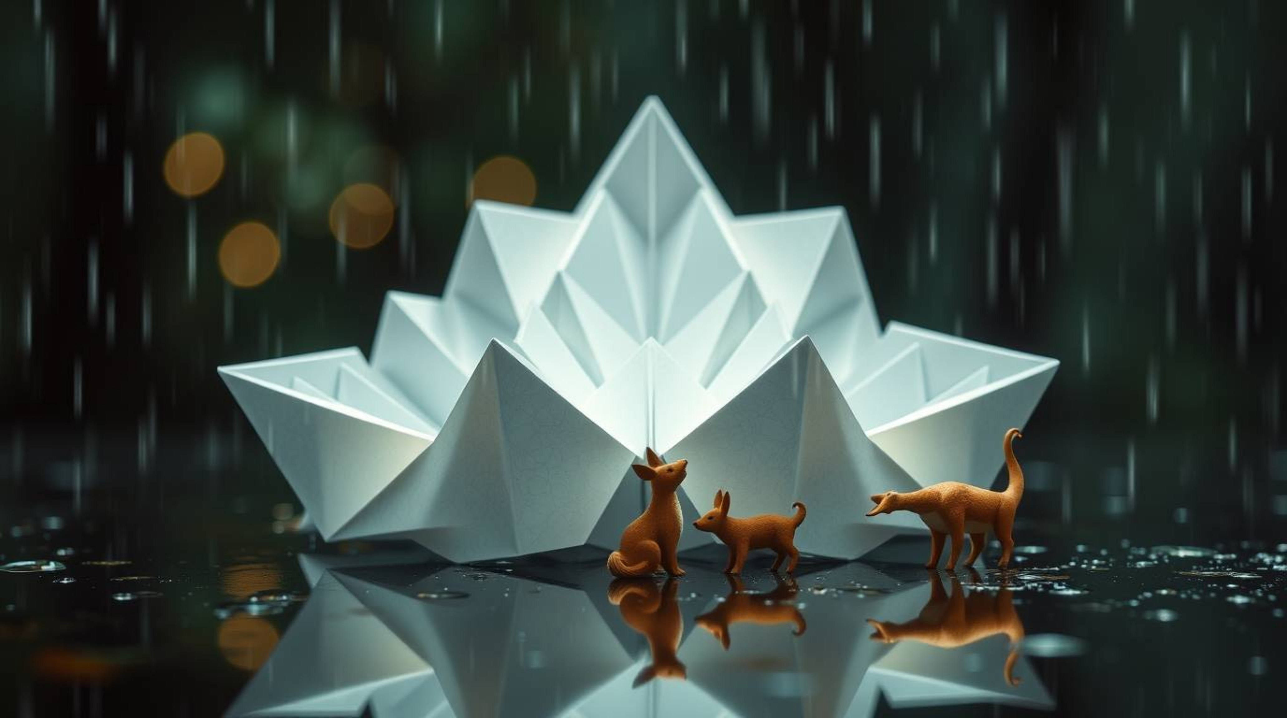 A captivating vintage 2D animation depicts a princess singing with forest animals in a whimsical, rainy forest scene.  The in