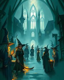 Immerse yourself in a world of magic with this dynamic digital sketch depicting a magical school teeming with young wizards. 