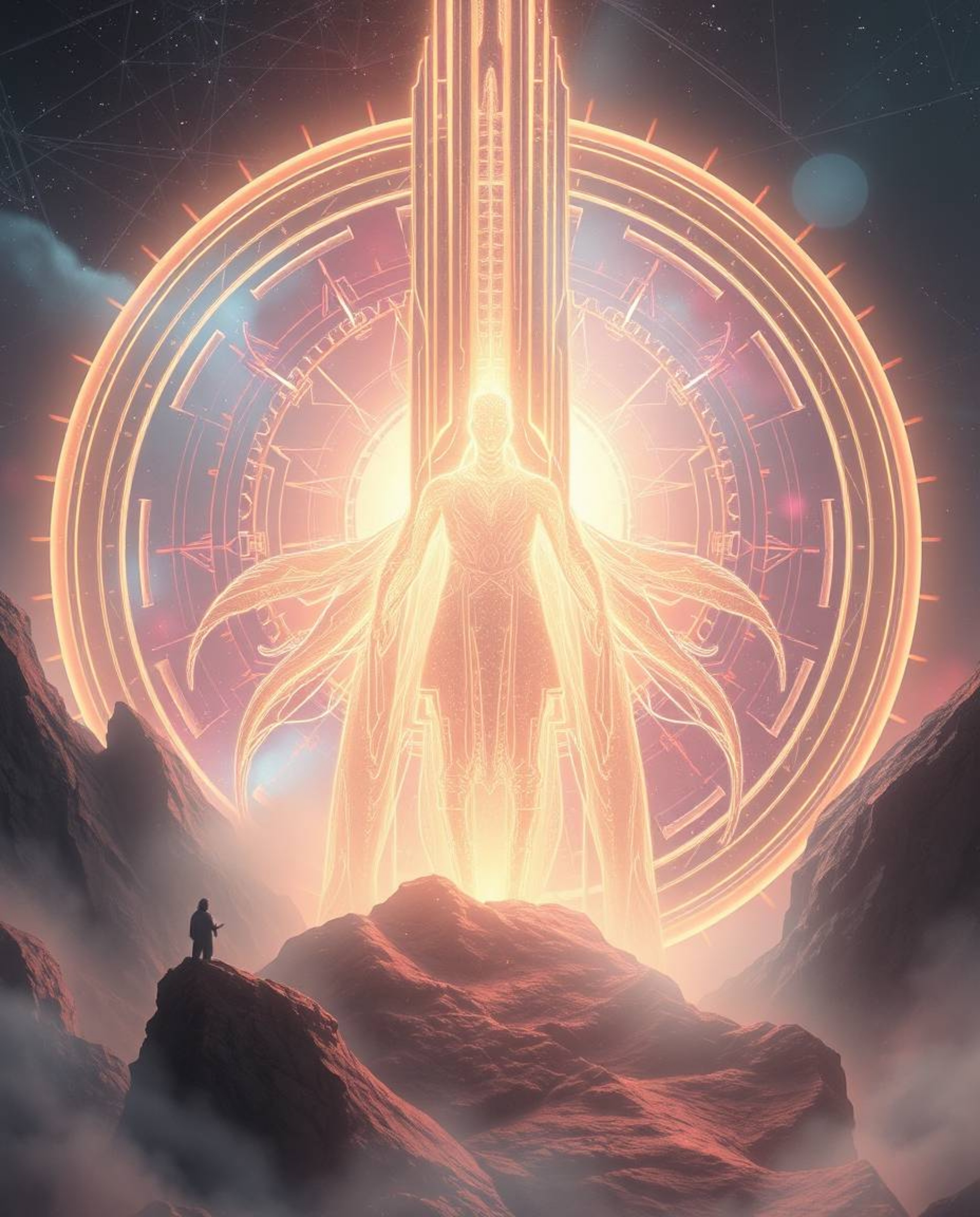 Explore a captivating surreal street scene where futuristic sci-fi architecture folds and twists, creating an ethereal and sp