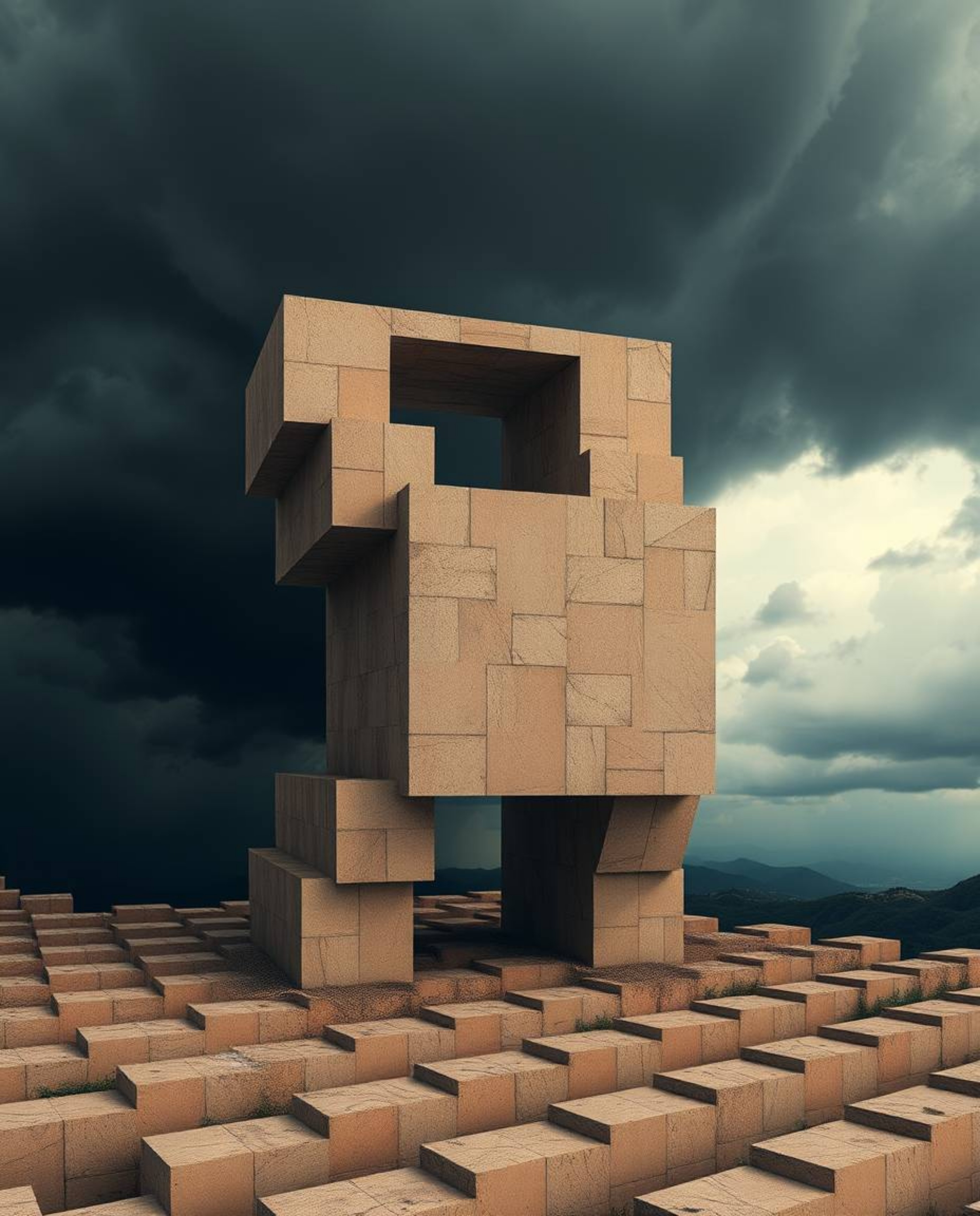 A Photo Of The Year style photograph showcasing a repetitive cube pattern rendered in Escher-style impossible geometry, set a