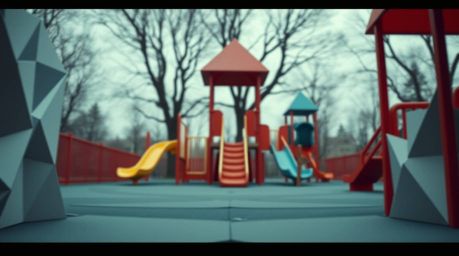 Experience a breathtaking slow-motion run through a playground, meticulously crafted in an intricate origami style.  This vis