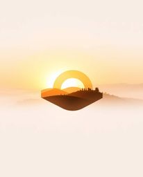 This geometric logo design captures the soft, dreamy atmosphere of a sunset over the misty, rolling hills of Tuscany. Charact