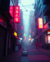 A captivating pixelated glitch art image depicting a cyberpunk street scene.  Featuring surreal infrared tones, a blurred bok