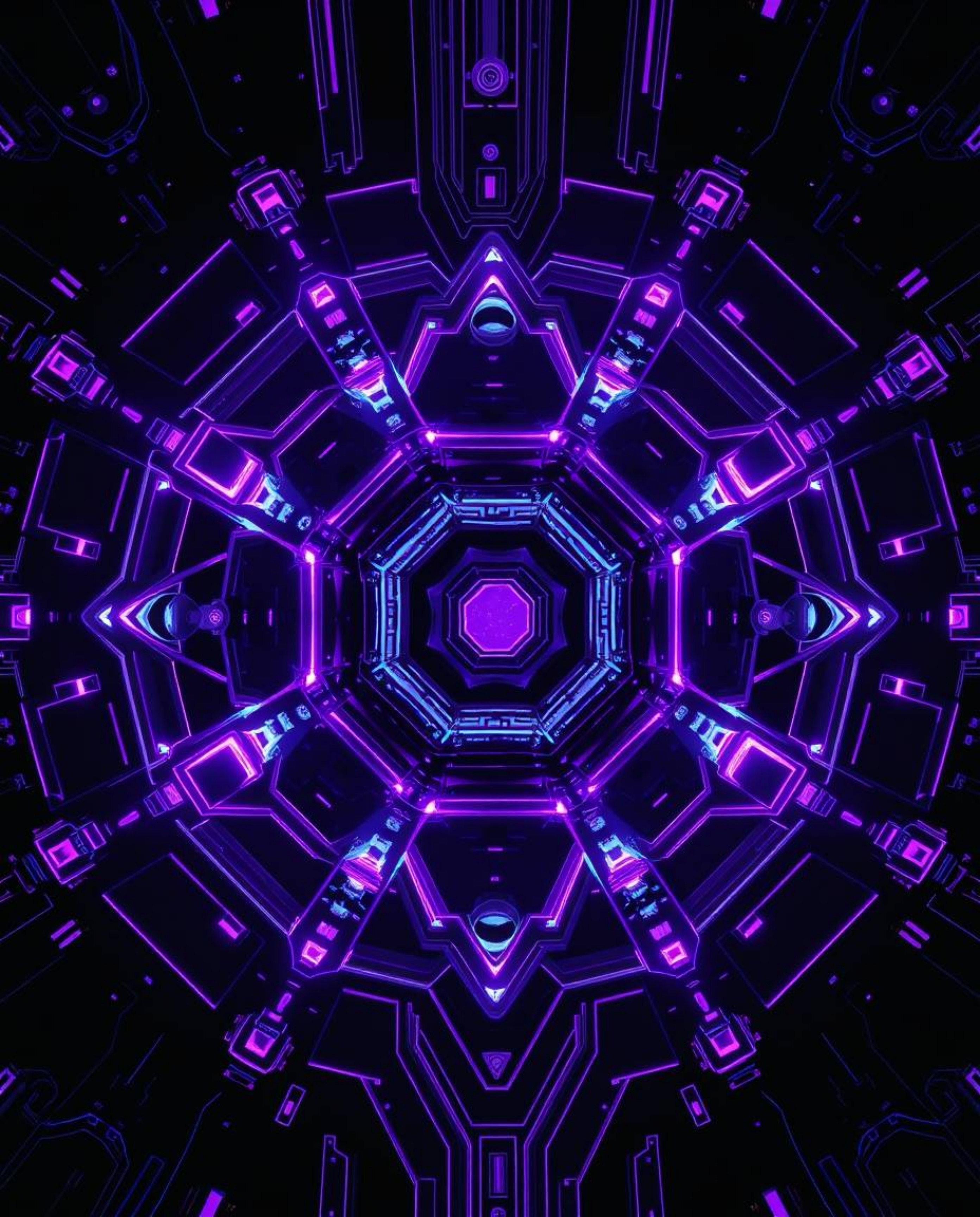 Explore a bird's-eye view of a futuristic digital interface, intricately designed with geometric patterns and shimmering holo