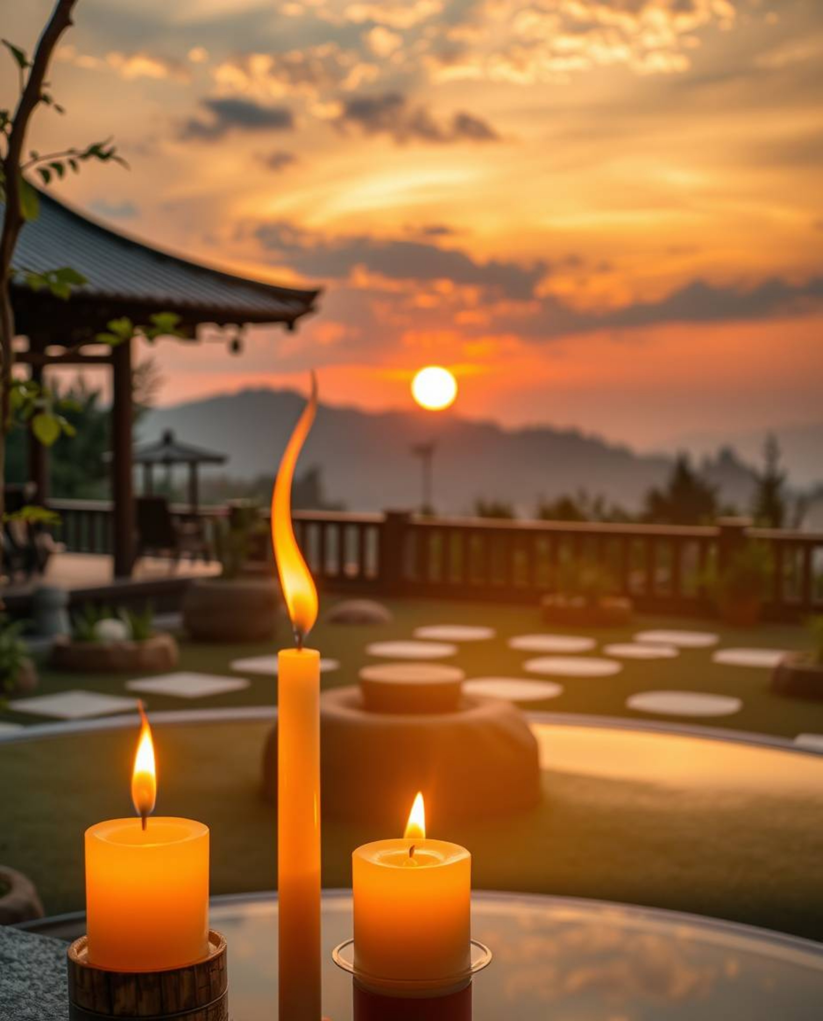 Capture the enchanting ambiance of a serene Zen garden at sunset with this high-resolution, professional-quality stock photo.